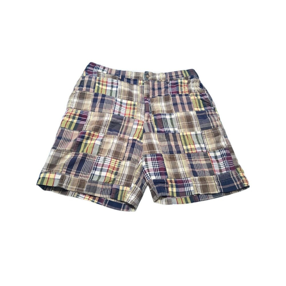 Jos A Bank Madras Patchwork Shorts Mens 36 9 Inseam Brown Plaid Preppy Ivy H12.1